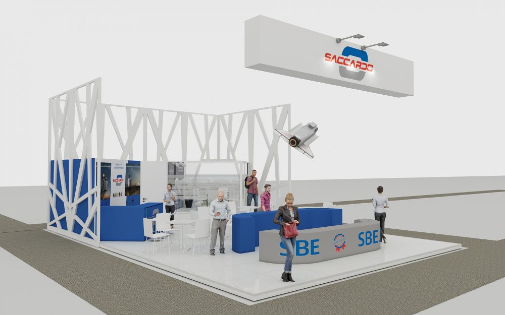 Progetto Stand Saccardo Elettromeccanica al Marmomac 2019 - Infodati ADV agenzia di comunicazione e marketing a Vicenza